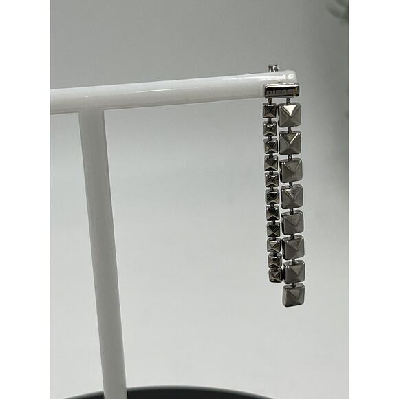 Diesel Designer Signed Stainless Steel Long Square Studded Dangle Earrings - Picture 3 of 15